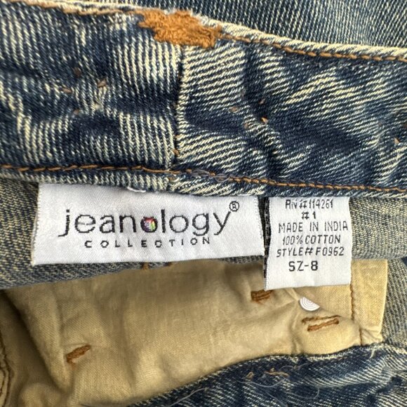 Jeanology Women's 8 Midi Embellished Denim Gored Full Skirt Blue EUC - Picture 8 of 11